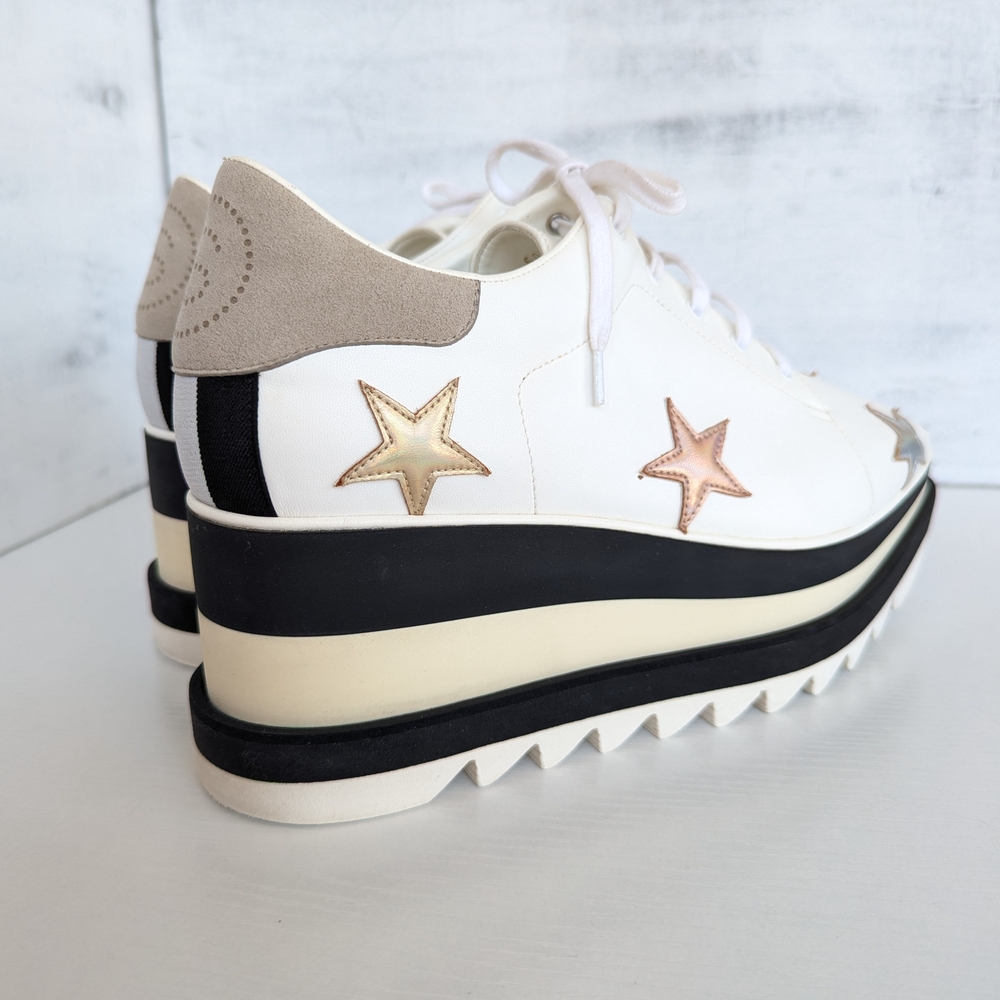 Stella McCartney White Black Cream Platform Sneakers - Picture 6 of 16